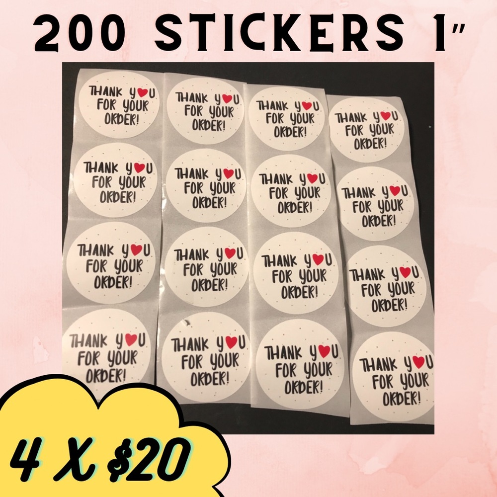 200 thank you for your order stickers size 1”